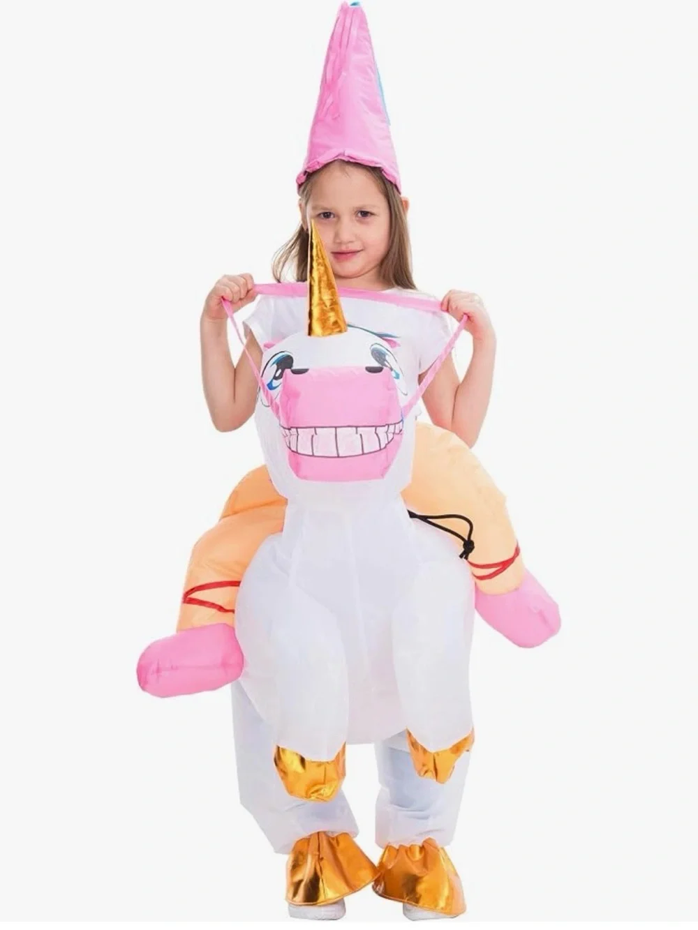 Riding a Unicorn Kids Inflatable Costume,Childs 7-10 Costume and Hat ,